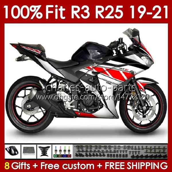 Spritzguss-Körper für Yamaha YZFR3 YZF-R25 YZFR25 2019–2021 Karosserie 141Nr.27 100 % passend für YZF R 3 25 R3 R25 19 20 21 Rahmen YZF-R3 2019 2020 2021 OEM-Verkleidungsset rot silbrig