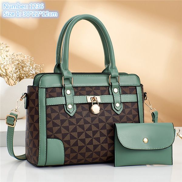 

Factory outlet ladies leather shoulder bags elegant color matching retro plaid handbag street trend snake tote bag large capacity embossed stone backpack 1236, Army green