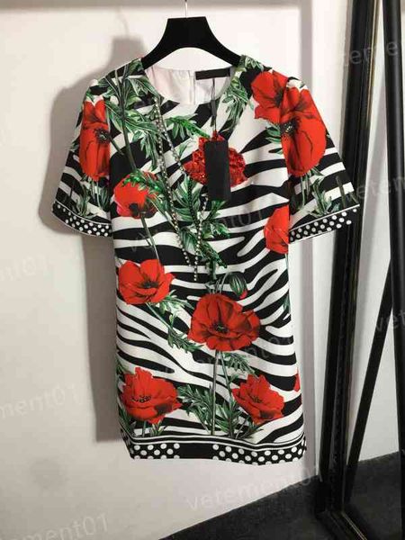 

designer womens dresses d..g heavy duty studded floral print casual short sleeve dress women luxury summer party dresses, Black;gray