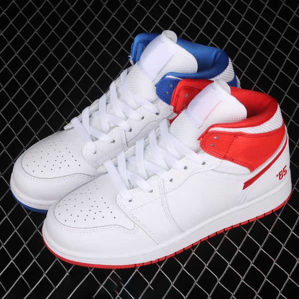 

brand shoes jumpman 1 basketball mid 85 red-white-blue mandarin duck series 1s designer fashion sport running shoe og, White;red