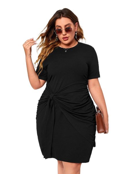 

plus wrap knot side dress o3ux#, Black