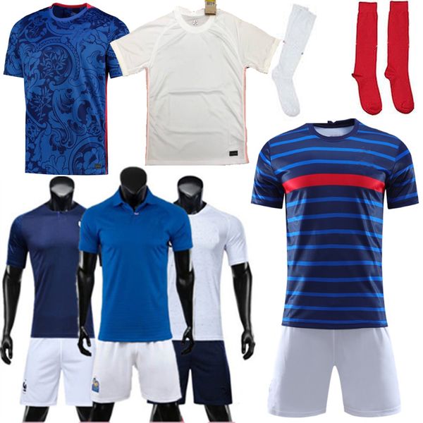 

euro retro soccer jersey 20 21 benzema mbappe griezmann pogba giroud kant national team maillot de foot varane 2021 2022 football shirts fan, Black;blue