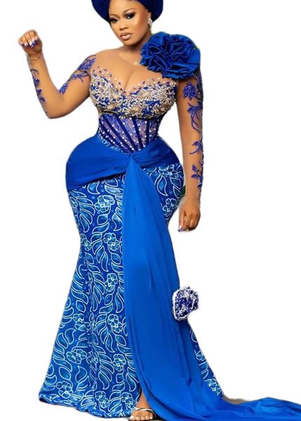 

aso ebi 2022 arabic plus size mermaid lace beaded prom dresses sheer neck evening formal party second reception birthday engagement gowns dr, Black