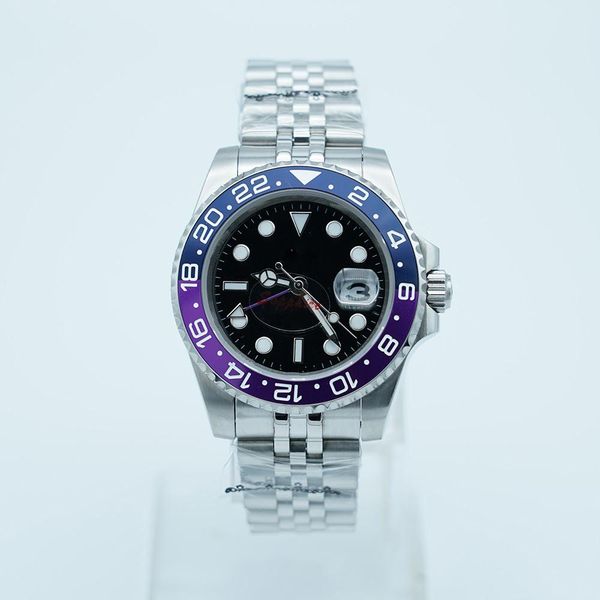 

men 3866 watch automatic movement 116710 gmt purple ceramic sapphire dial master 2 jubilee bracelet wristwatch mens watches reloj a-70, Slivery;brown