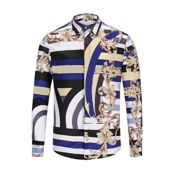 

spring and autumn new european and american handsome golden flower contrast stripe printing men's high-end fashion leisure long sleeve, White;black