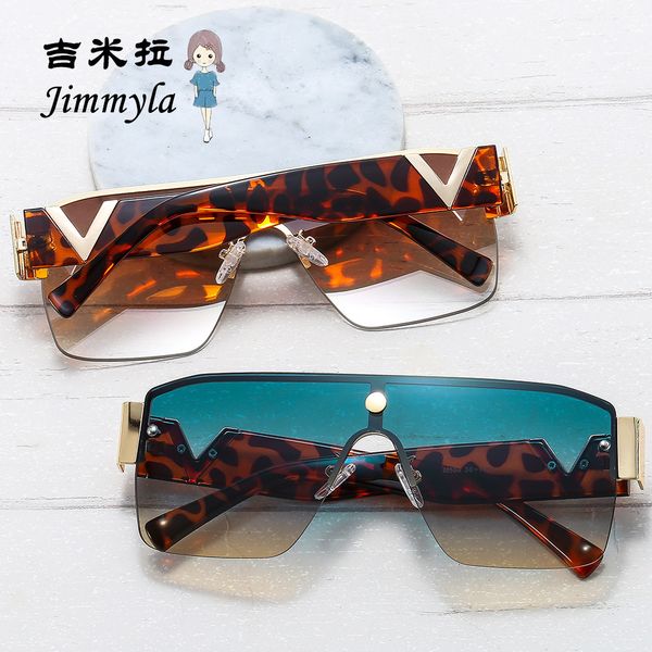 

fashionable large v glasses personalized 1 piece modern sunglasses men and women ins half frame, White;black