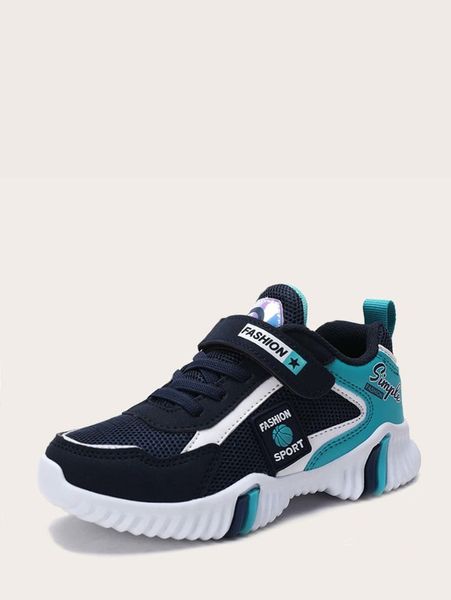 

boys letter graphic hook-and-loop fastener strap chunky sneakers she02, Black