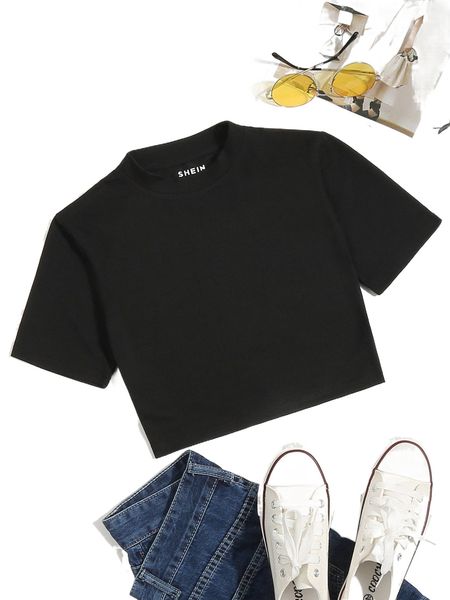 

solid round neck crop tee p8ph#, White