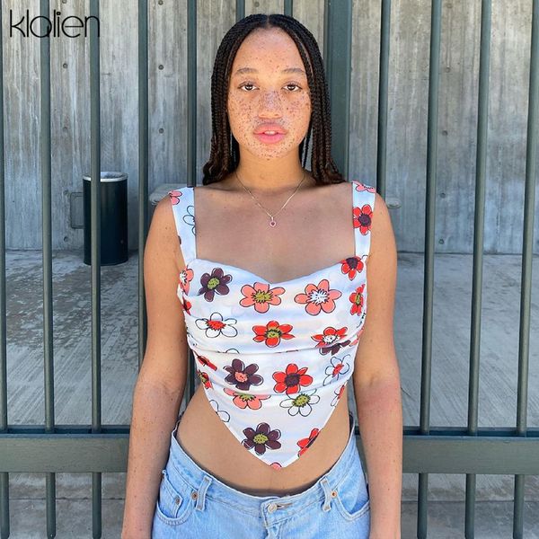 

fashion cute sweet print floral college style tank female new slim simple soft wild basic streetwear cropped top, White