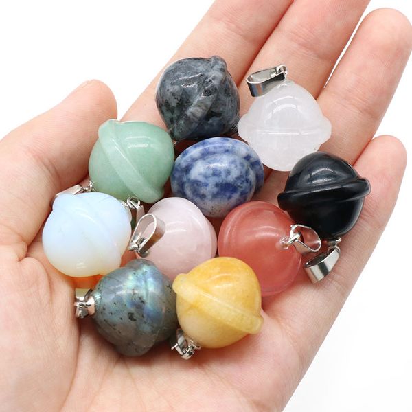 Cristallo naturale Mini pianeta Galactic Planet Charms Quarzo rosa Avventurina Labradorite Pietra Ciondolo universo per collana fai da te