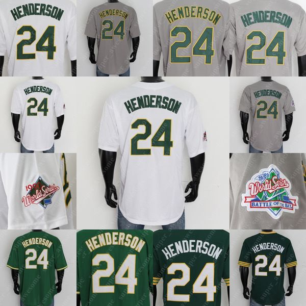 

24 rickey henderson jersey 1989 1990 white gray green stitched, Blue;black