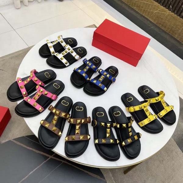 

2022 designer women sandals sandals velcro classic slippers real leather slides platform flats shoes sneakers boots with dustbag by new01 11, Black