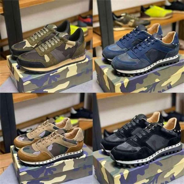 

camouflage sneaker womens mens rivet shoes studded flats mesh camo suede leather casual trainers r valentinoe''valentinoity jsz, Black