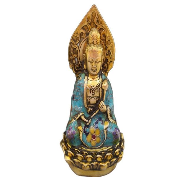 

chinese old bronze cloisonne statue of tibet guanyin, Black