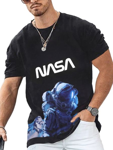 

men letter & spaceman print tee z6fp#, White;black