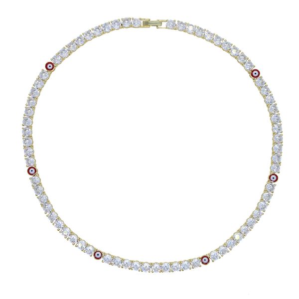 Oced Out out Hip Hop Evil Eye Charm Ожерелье с 5 мм Кубический циркон Вымощенные теннисные ожерелья для женщин Новый стиль панк ювелирные изделия