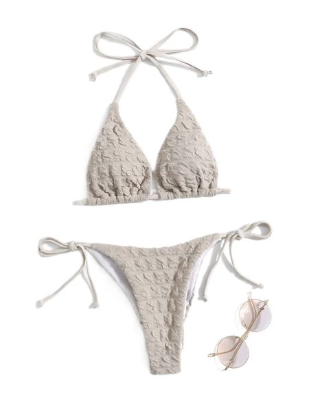 

plain halter triangle tie side bikini swimsuit k9bq#, White;black