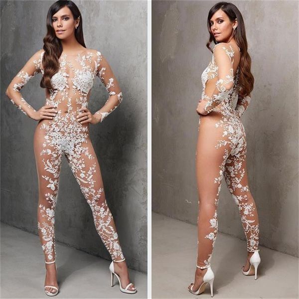 

2022 naked wedding jumpsuit for women bridal gowns bride lace applique custom made fashion vestido de novia, White