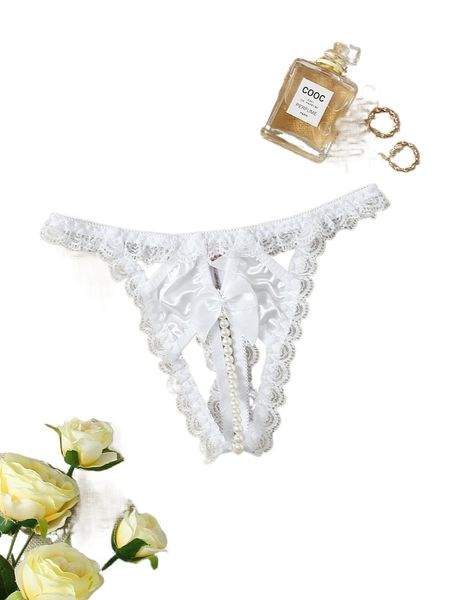 

beaded lace crotchless panty p8jf#, Black;red