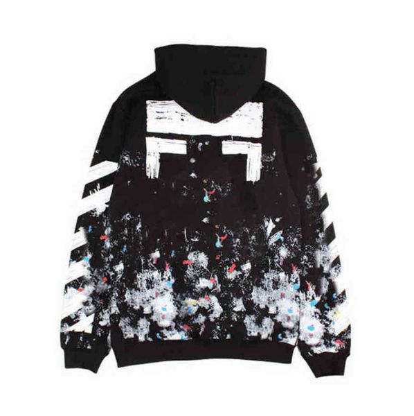 

mens loose offs hoodies brand classic sweatshirts hoodie cotton pullover long sleeved back oil paint arrow x women hooded, Black