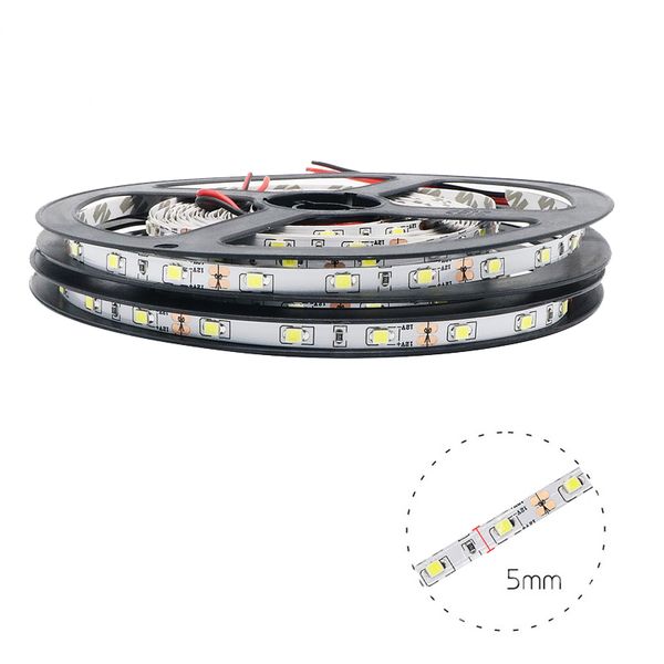 LED Şeritler SMD 2835 DC12V Su geçirmez IP20 5mm Genişlik İnce PCB 300LES 5M LED Işık Esnek Lamba Şeridi 5V