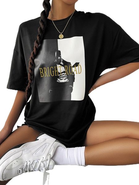

figure & letter graphic drop shoulder oversized tee e2rc#, White