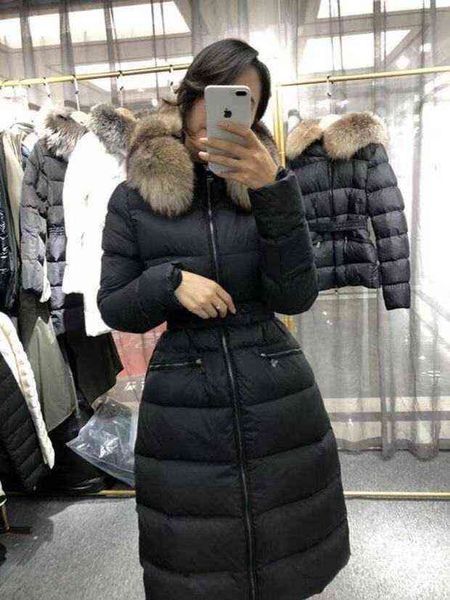 

2022 new mongolian winter down jacket women's middle and long thickened waist closing white duck down high-end fashion korean jacket, Black