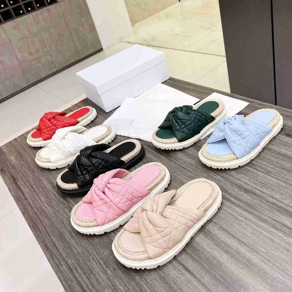 

women's slippers fashion indoor four seasons non slip soft floor linen sandals large rattan pattern sheepskin leather upper decoration, Black