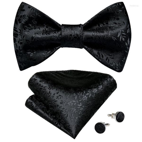 Fliegen Schwarz Floral Solide Selbst Krawatte Männer Mode Schmetterling Seide Formale Business Hochzeit Party Bowtie Taschentuch Set DiBanGu Fred22