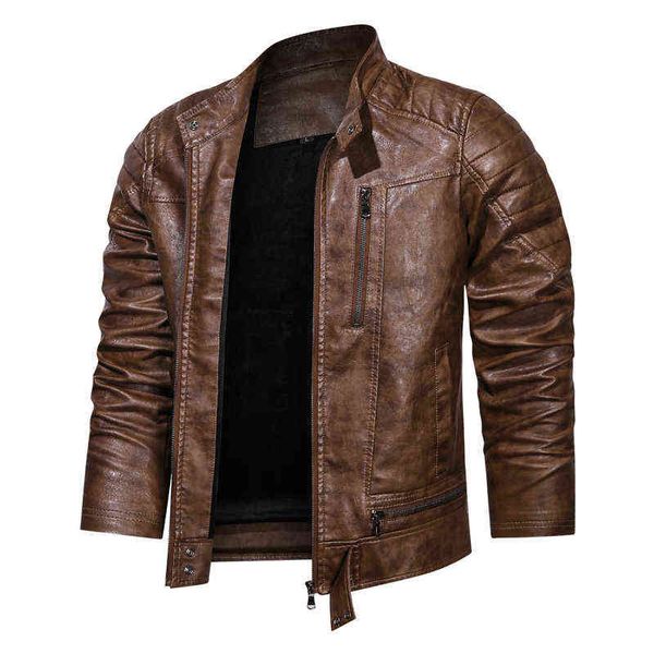 

men pu jacket leather jackets stand-up collar male multi-pocket design zipper windbreaker slim fit leather coats new streetwear t220728, Black