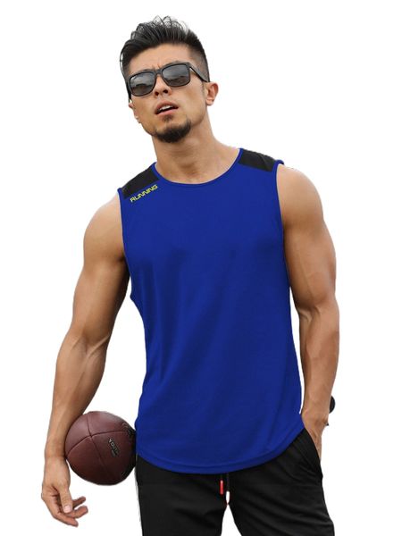 

men letter graphic colorblock sports tank 13zd#, White;black