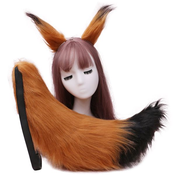 

mascot doll costume fox ears tail simulation animal ears tail suit performance props wolf color long hair stage performance costume, Red;yellow