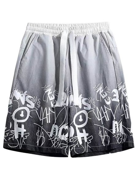 

men ombre letter graphic drawstring waist shorts c1mh#, White;black