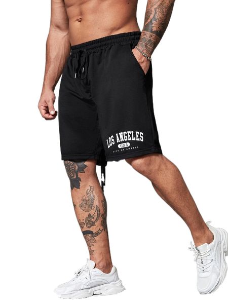 

extended sizes men letter graphic drawstring waist shorts k8vh#, White;black