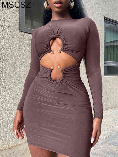 

cut out long sleeve bodycon dress hollow out ruched tight mini dress female autumn winter dresses 2022 t220816, Black;gray