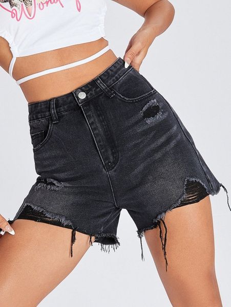 

raw hem ripped denim shorts x0um#, White;black