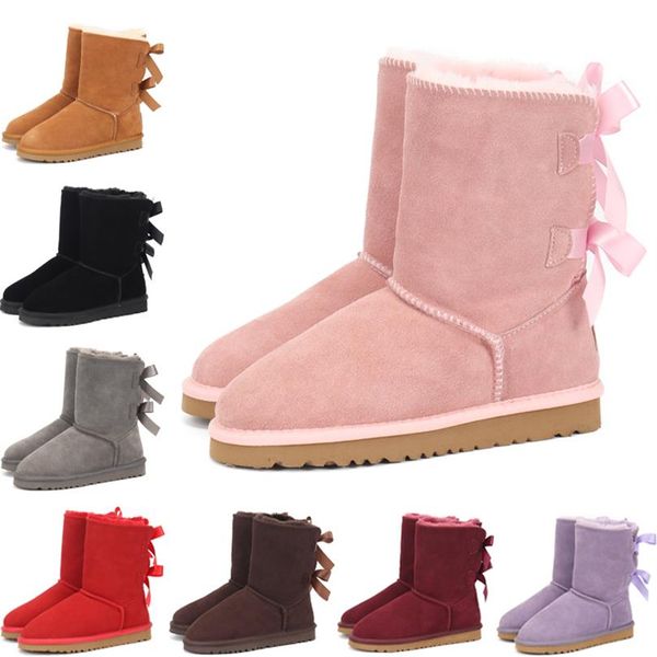 

kids bailey 2 bows boots genuine leather toddlers snow boots solid botas de nieve winter girls footwear toddler girls boots288z, Black