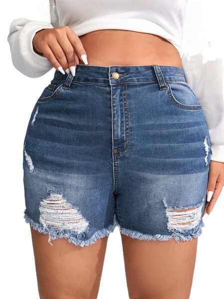 

plus high waist ripped raw hem denim shorts t2nn#, White;black