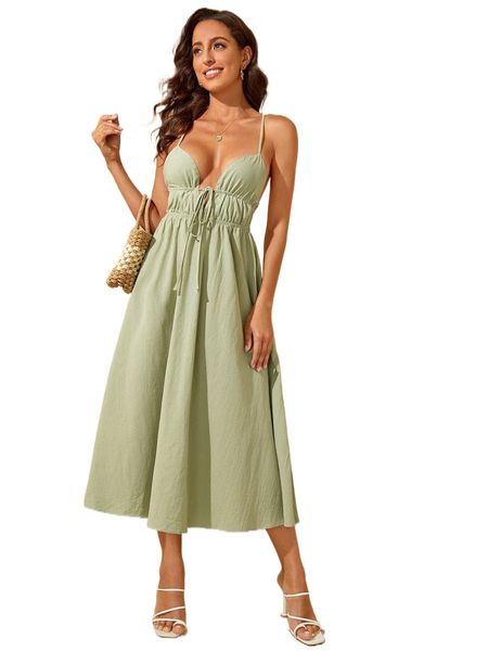 

lace up backless knot front cami dress z8wb#, Black;gray