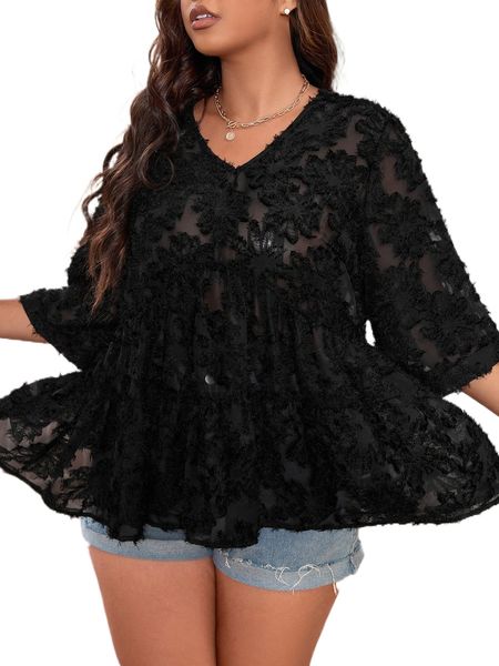 

plus fuzzy blouse h9ms#, Black