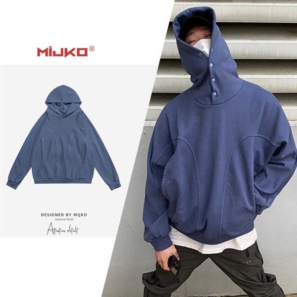 

men's hoodies mijko men's wear women's autumn and winter new products button cutting and splicing solid color vibe hoodie men, Black