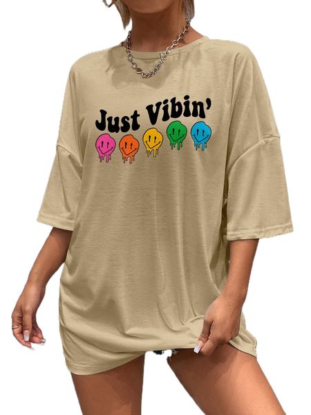 

letter & expression print drop shoulder tee y132#, White