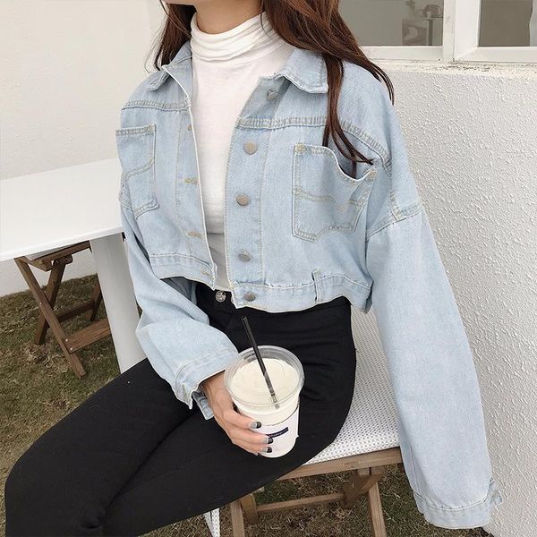 Kadın ceketleri bahar sonbahar artı beden moda kadınlar rahat gevşek kısa paragraf düğmesi denim ceket kadın ceket ljj0078women's