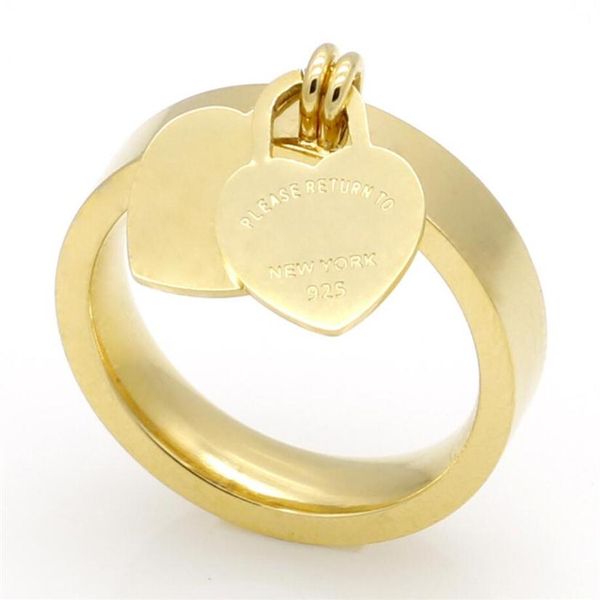 

fashion jewelry 316l titanium gold-plated heart-shaped rings t letter letters double heart ring female ring for woman254y, Silver