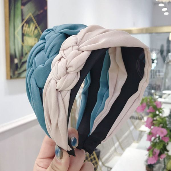 

4cm wide twist braid side knotted hair hoop headband satin solid color wide brimmed band women korean sweet accessories 220716, Silver
