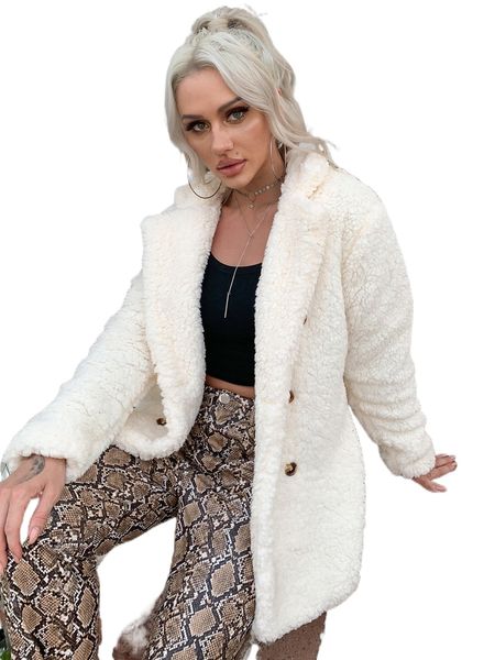 

eilly bazar double button teddy coat w623#, Black