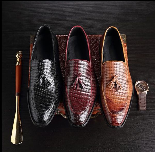 

new genuine leather slip on loafers business fashion formal mens leather shoes classic comfortable men shoes designer men shoes size:eu39-47, Black