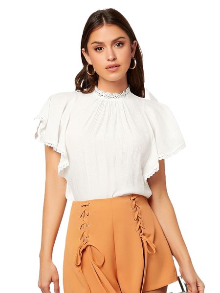 

mock neck l.ace trim t.op j5zz#, White