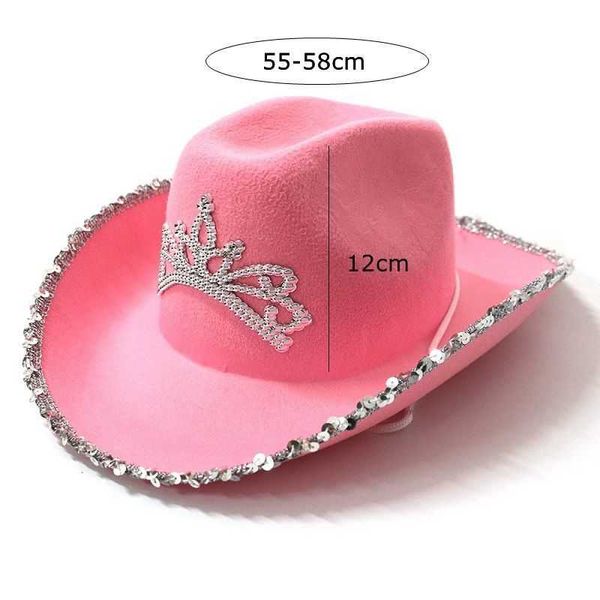 2022 Cappello da cowboy rosa occidentale per donna ragazza tiara cowgirl cappello da festa in costume