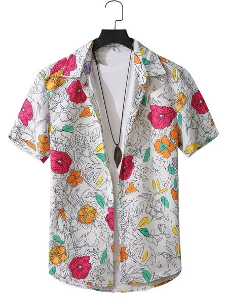 

men floral print high low hem shirt without tee l0zt#, White;black